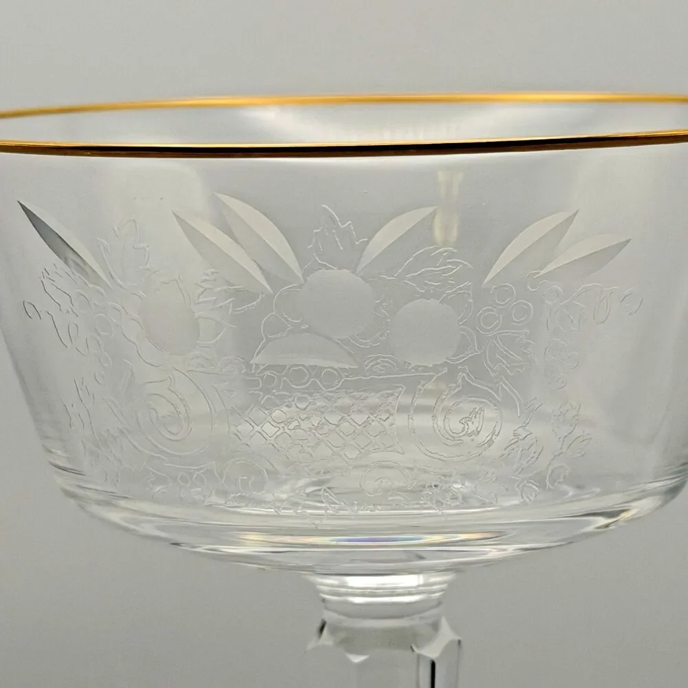 Vintage Lenox Autumn Champagne Tall Sherbet Glass Gold Rim Etched 1975-76